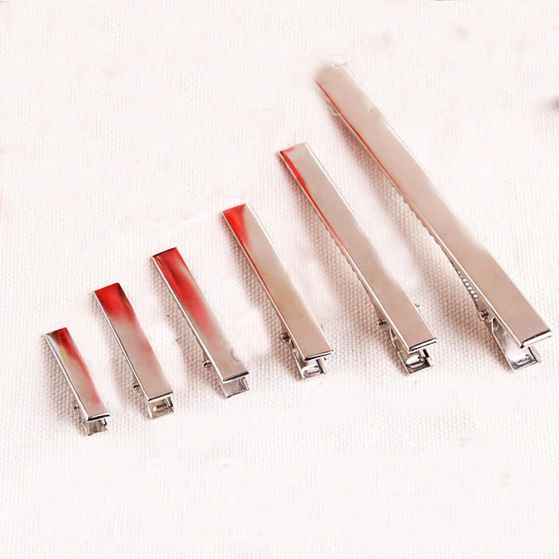 Lot 3 2- Silver-color Black Hair Clips Flat Barrettes Iron Hairpins
