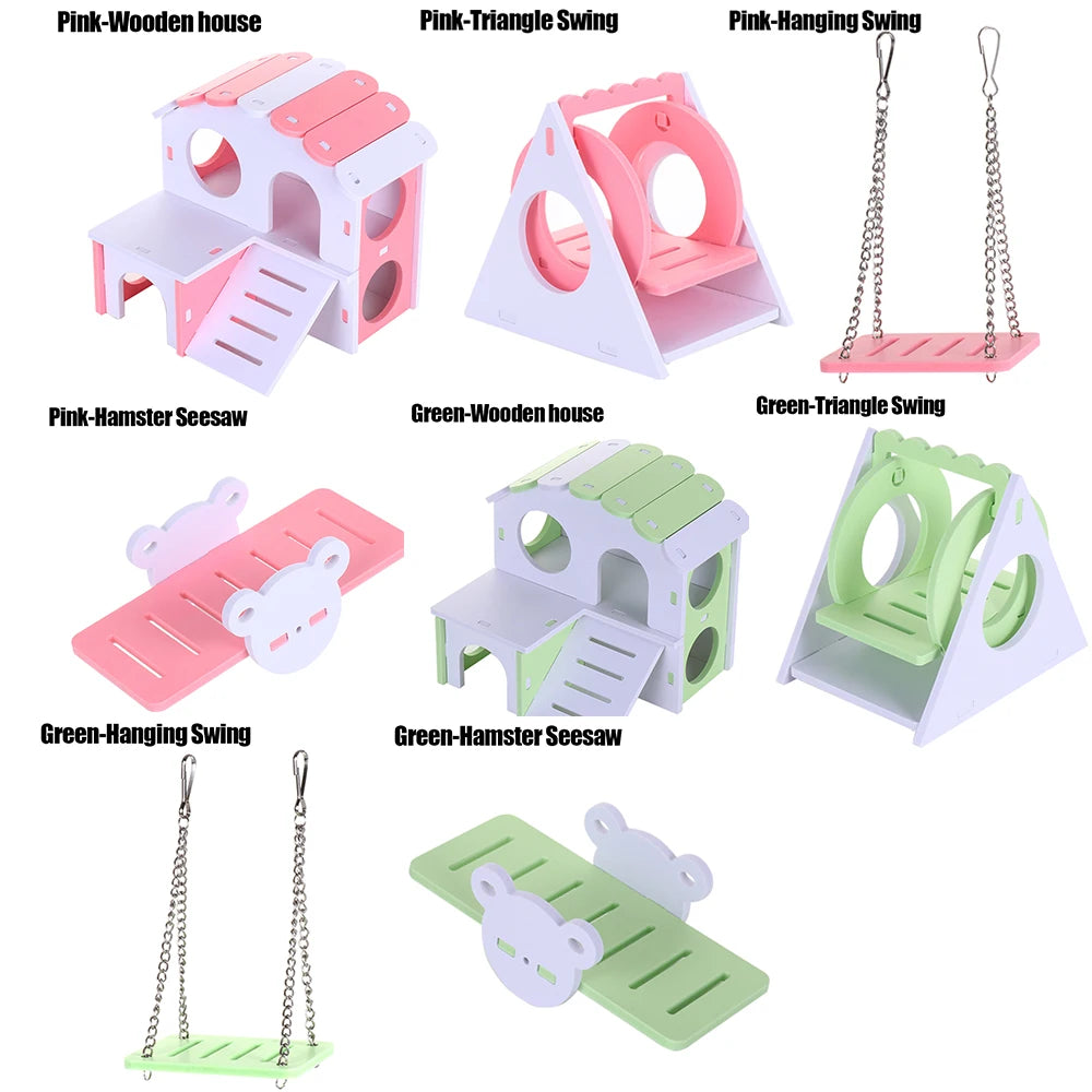 Wooden Hamster Toy Set – Seesaw, Swing & Playhouse