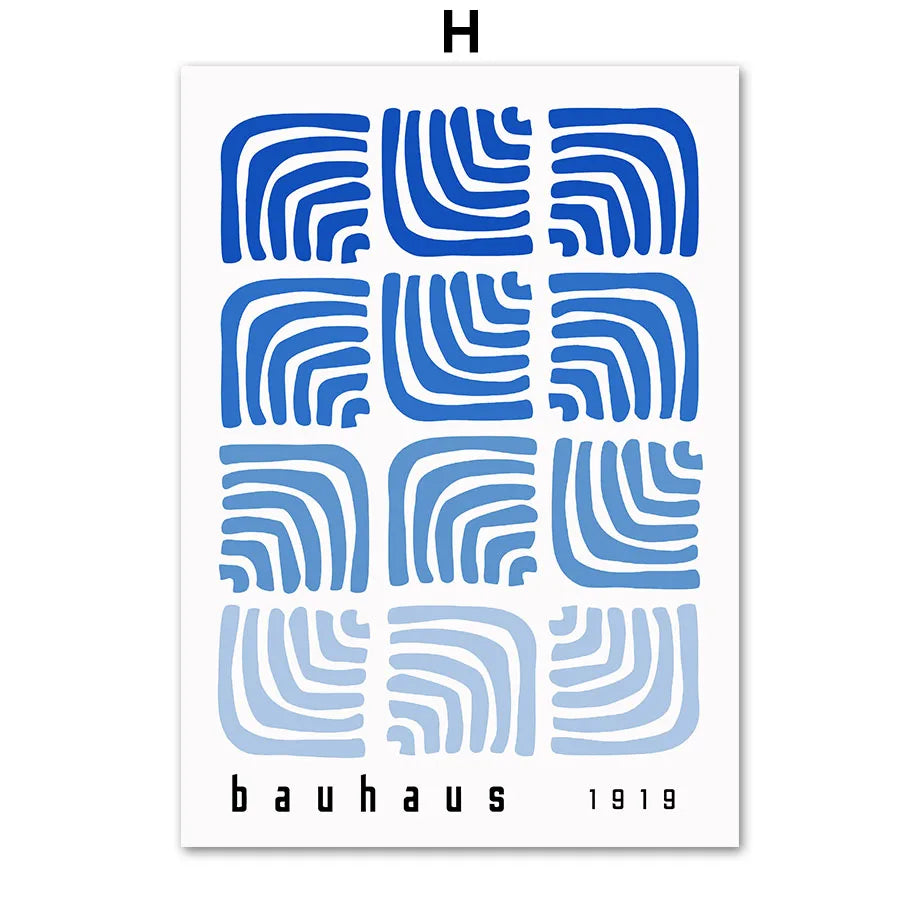 Mid Century Modern Blue Bauhaus Abstract Canvas Wall Art Print