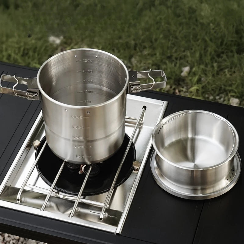 New Stainless Steel Micro-Pressure Camping Pot Home Outdoor Foldable Portable Cooking Pot with Lid, Compatible with Most Stoves Peaceful Pleasures Health and Wellness