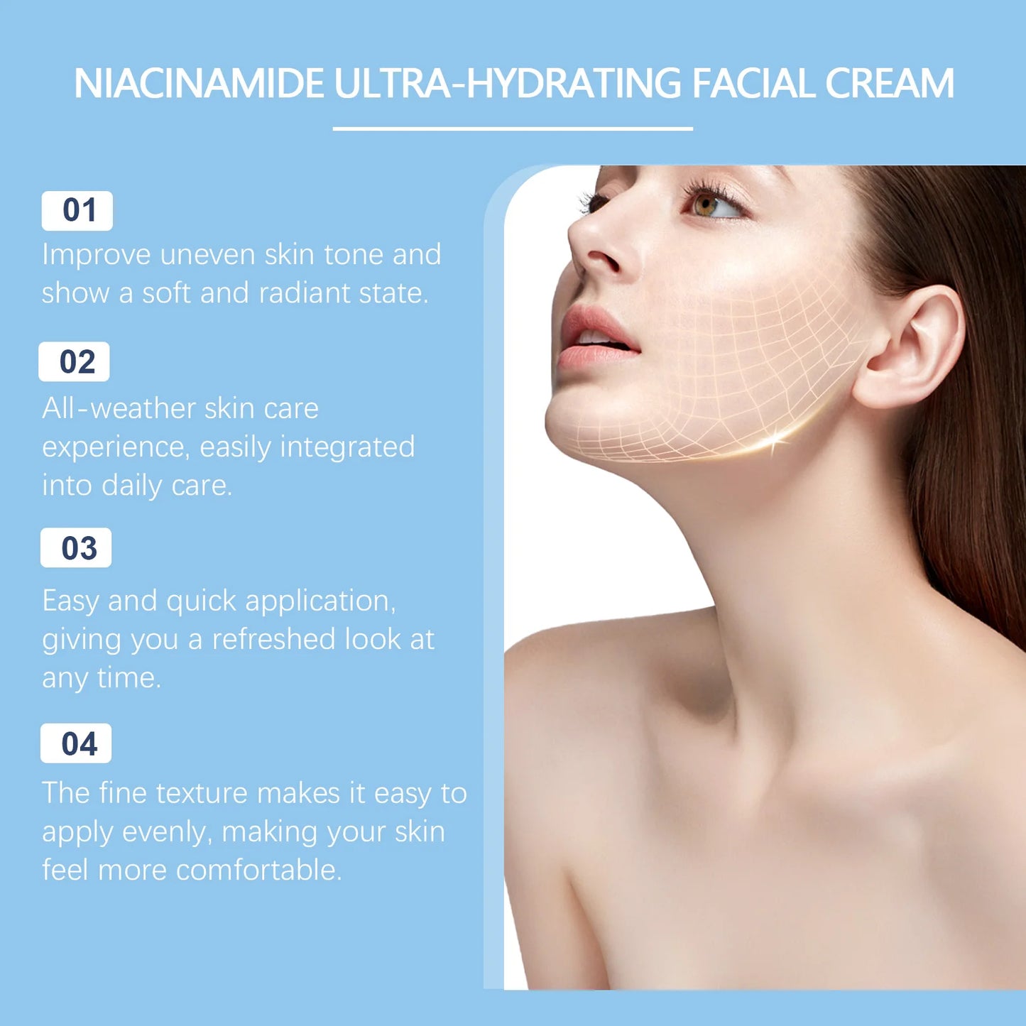 Nicotinamide Face Cream Improve Sagging Dry Skin Anti-Wrinkle Enhances Luster Reduce Dullness Dark Spots Hydrating Facial Cream Peaceful Pleasures Health and Wellness