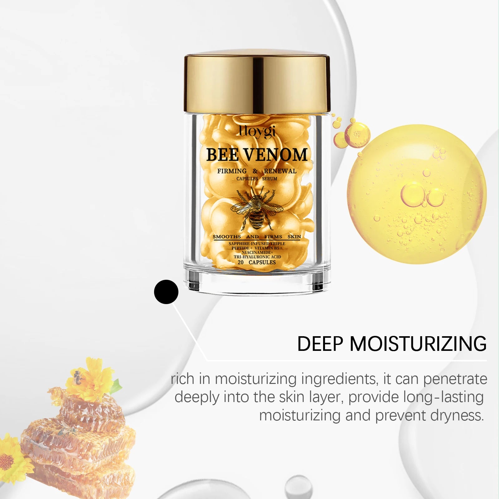 Bee Venom Facial Essence Capsule Fade Fine Line Firming Lifting Improve Sagging Skin Increase Elasticity Repair Tightening Serum Peaceful Pleasures Health and Wellness