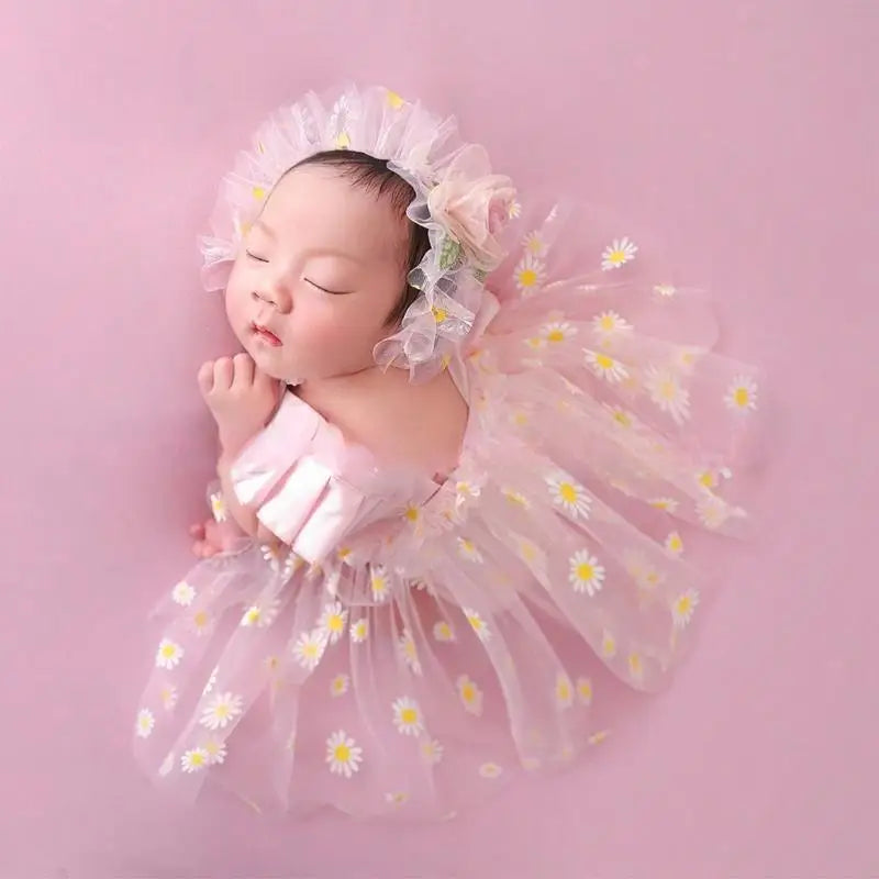 Baby Girl Mesh Romper Dress & Hairband Set – Newborn Photo