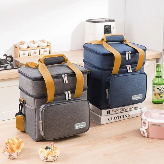 Large Capacity Insulated Lunch Bag Double Layer Thermal Picnic Oxford Shoulder Bag with Handle for Outdoor Food Storage Lunch Peaceful Pleasures Health and Wellness