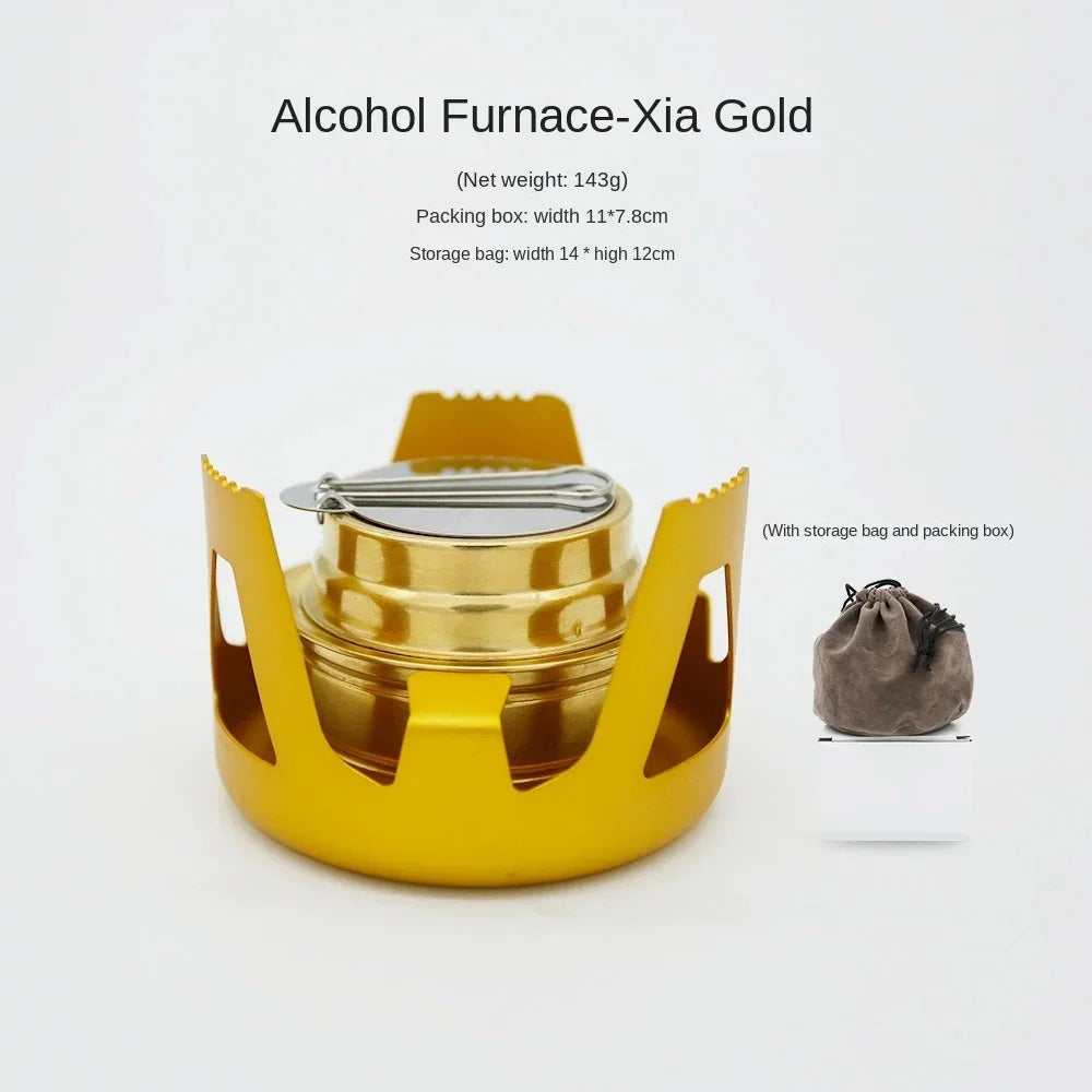 Ultralight Spirit Alcohol Furnace Mini Outdoor Camping Cookware Kit Brass Stove Burner with Detachable Pot Support Stand ﻿ Peaceful Pleasures Health and Wellness YELLOW