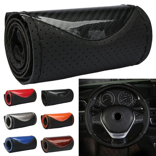 Carbon Fiber Hand-Stitched Steering Wheel Cover | Faux Leather Steering Wheel Cover Peaceful Pleasures Health and Wellness