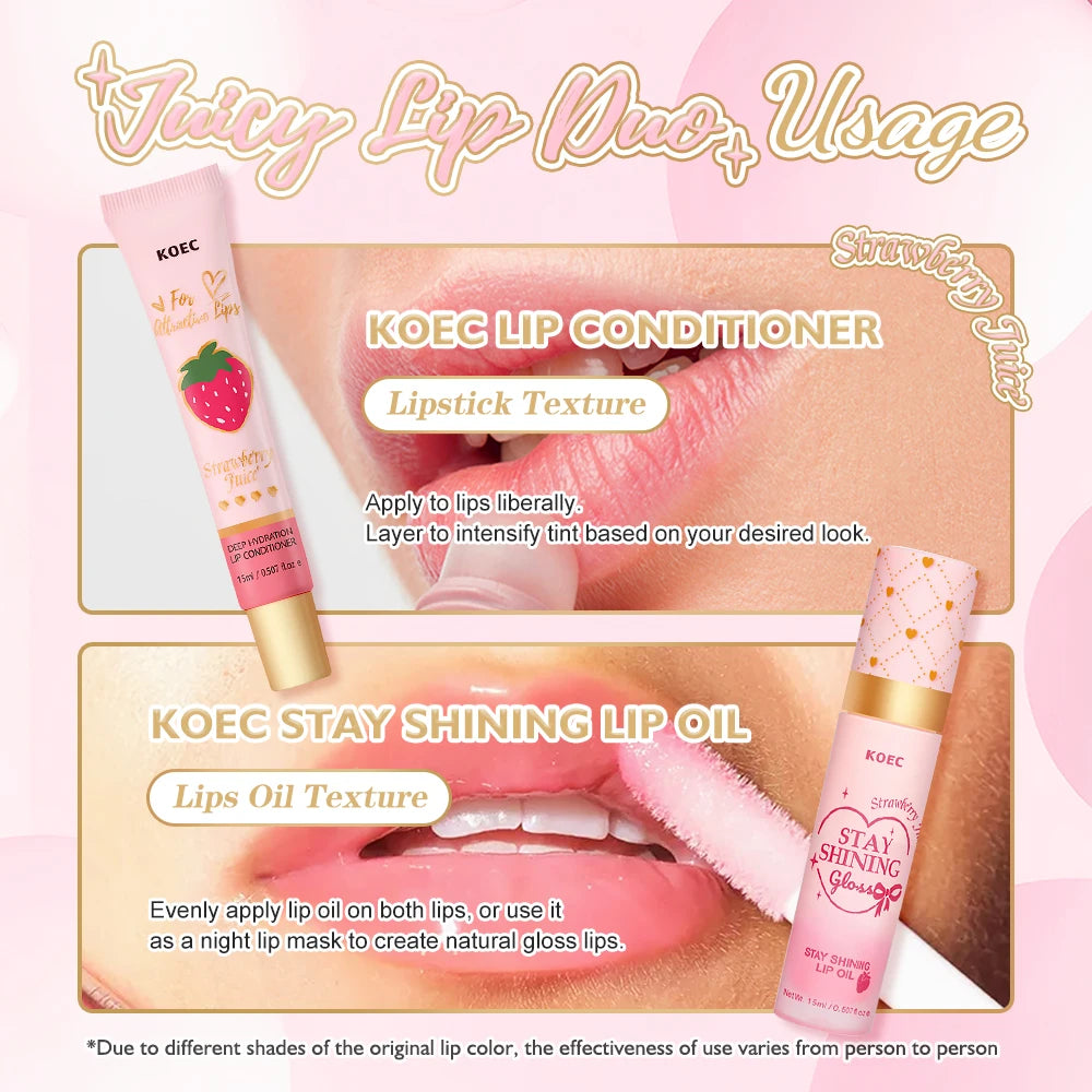 Strawberry/Peach Lip Set, Peach Lip Oil + Lip Lotion, moisturizing and anti-cracking, moisturizing lips and providing gloss Peaceful Pleasures Health and Wellness