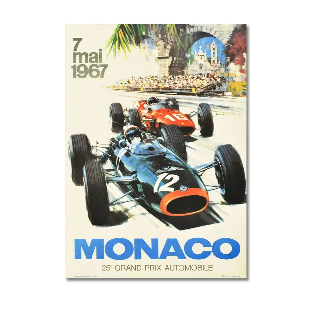 Monaco Grand Prix Vintage Racing Canvas Wall Art Print
