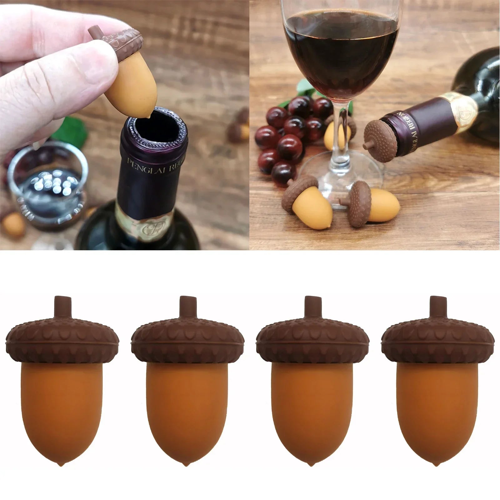 Silicone Wine Bottle Stoppers – Pinecone & Chestnut Design Wine Bottle Stopper Peaceful Pleasures Health and Wellness