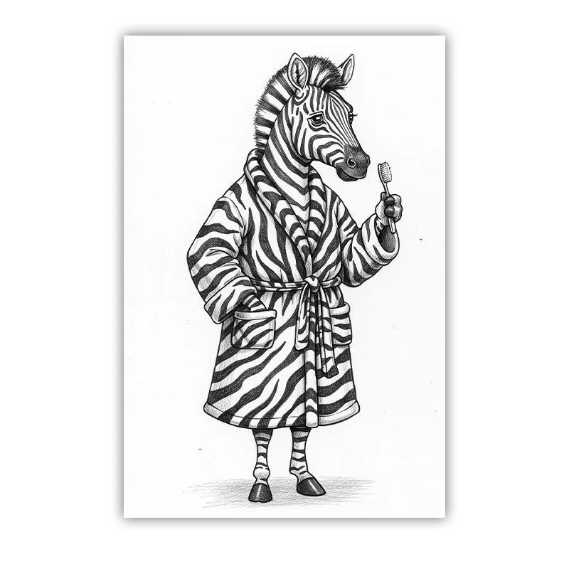 Animal Bathroom Wall Art, Nordic Funny Canvas Painting, Cute Bath Robe Animals Poster Print for Restroom Room Wall Decor Peaceful Pleasures Health and Wellness 02 40x50cm No Frame China Mainland