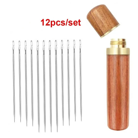 12-Piece Self-Threading Sewing Needles with Wood Storage Case Sewing Needle Set Oasis Select