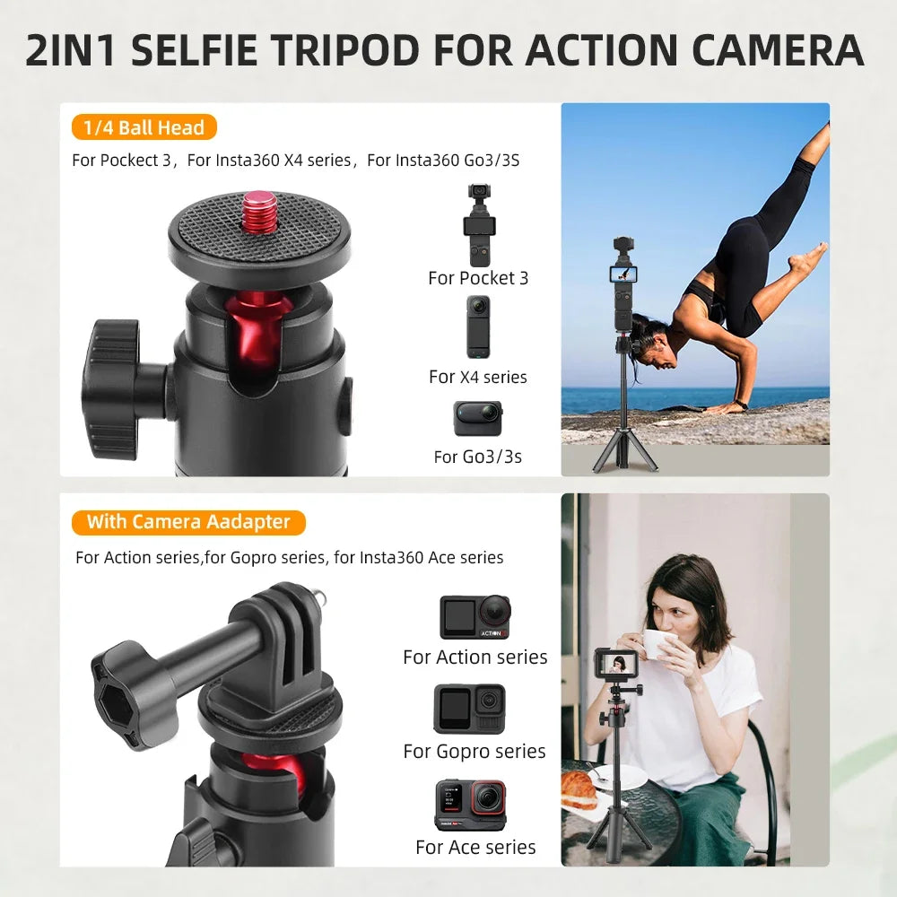 Selfie Stick Tripod For DJI Action 5 Pro 4/Osmo 360/Pocket 3/4/Insta360 Ace Pro 2,Camera Live Streaming Photography Accessories Peaceful Pleasures Health and Wellness
