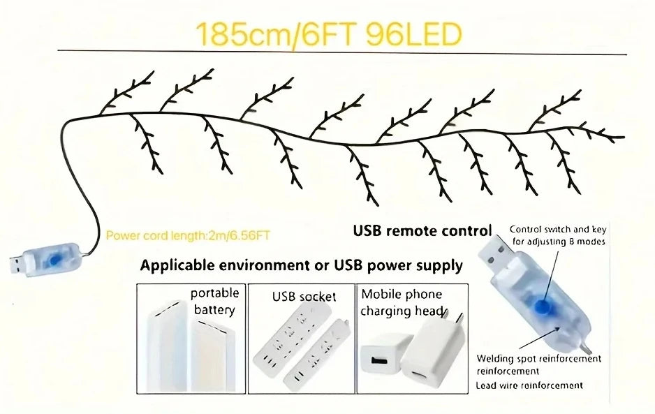 USB Rattan Tree Branch LED Lamp – Dimmable Night Light