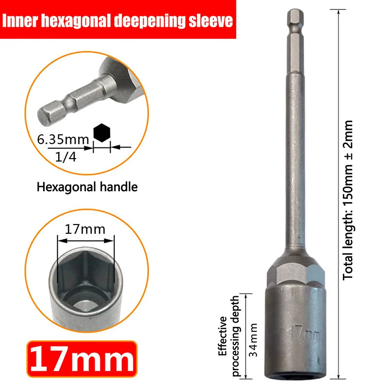 Hex Drill Socket Bit 5.5–19mm | 150mm Extension Bar