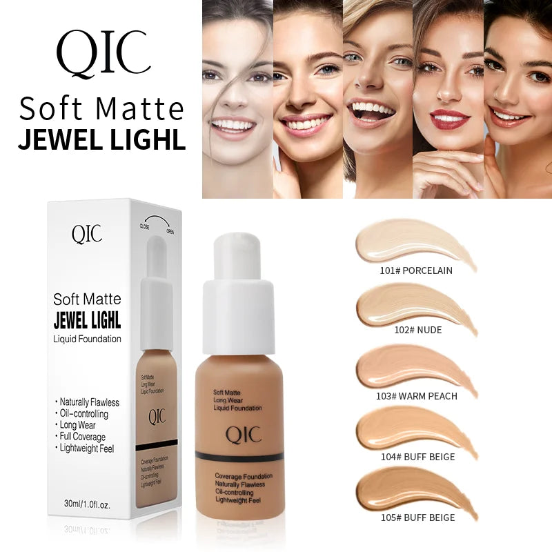 QIC Matte Liquid Foundation – Waterproof, Oil-Control, 5 Shades