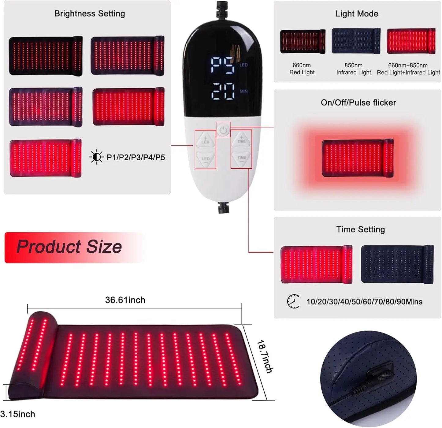 VamsLuna Red Light Therapy Mat | Far Infrared Pain Relief 675 LEDs
