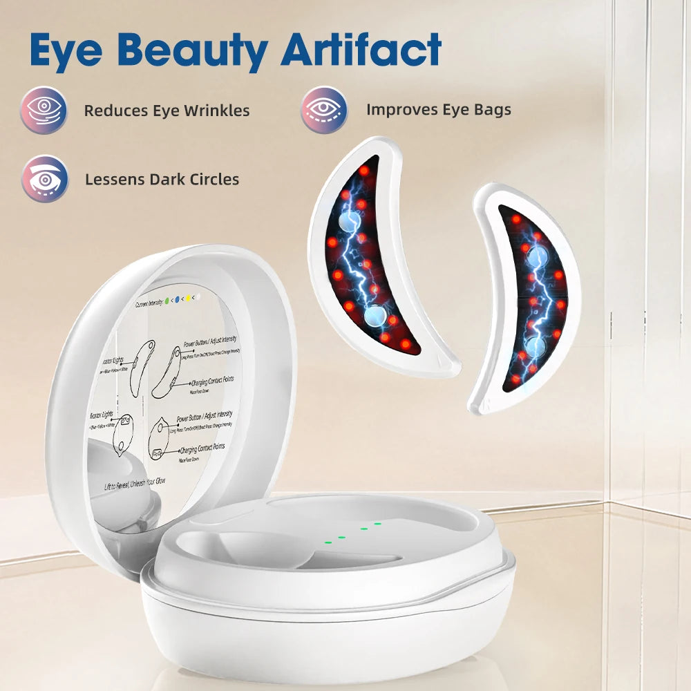 Micro-current Face/Eye Beauty Massager 660nm Red Light with Gel Patch Portable Pads Rejuvenation Dark Circles Eye Lines Remover Peaceful Pleasures Health and Wellness For Eyes