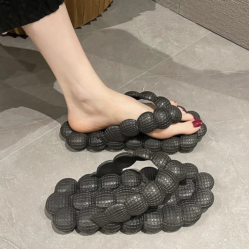 Flip-flops female summer wear ins fashion Korean version of all kinds of home indoor non-slip can wear flat slippers Peaceful Pleasures Health and Wellness Black 39