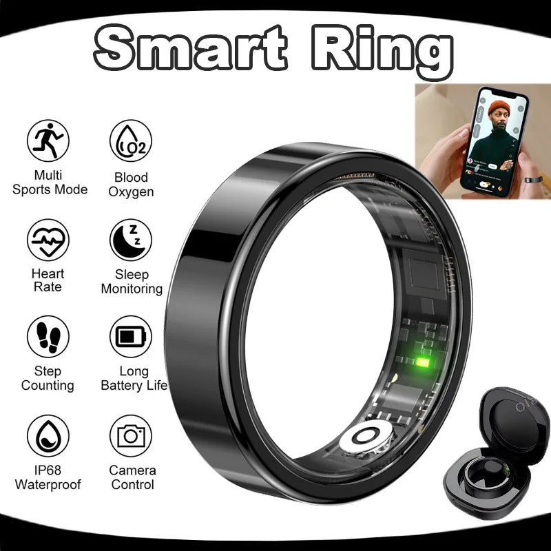 Smart Ring 2026 Men Women New IP68 WaterProof Heart Rate Blood Pressure Blood Oxygen Sleep Monitoring Multi-Sport Mode Smartring Peaceful Pleasures Health and Wellness ProBlack 8