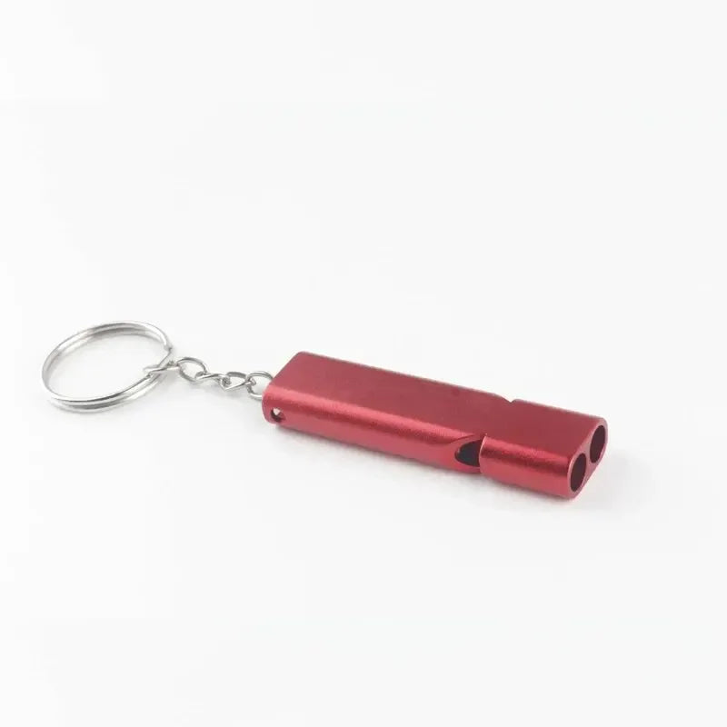 Whistle Flat Aluminum Alloy Dual Frequency Survival Double Tube Outdoor Survival Survival Whistle Equipment Equipped EDC Tool Peaceful Pleasures Health and Wellness Red