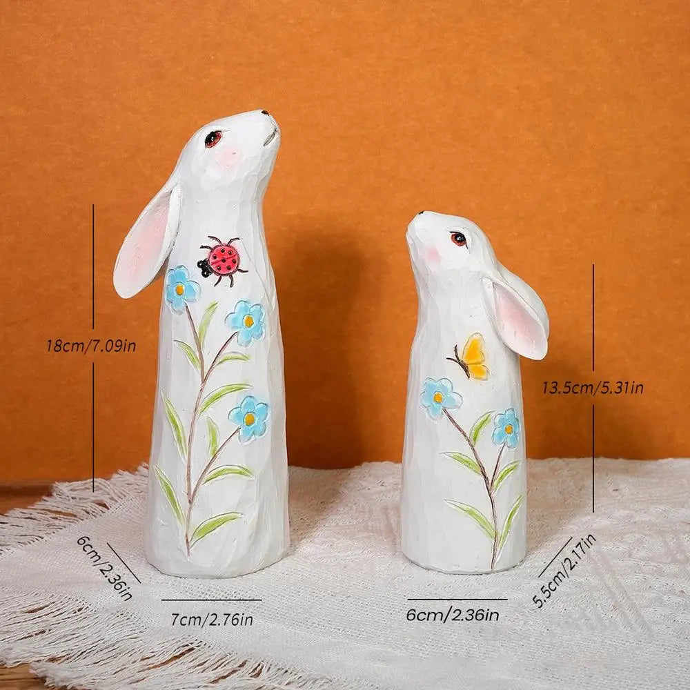 Easter Bunny Figurines Resin Seasonal Decoration Holiday Garden Sculpture for Bookcase Bookshelf Display Cabinet Dressing Table Peaceful Pleasures Health and Wellness White CN
