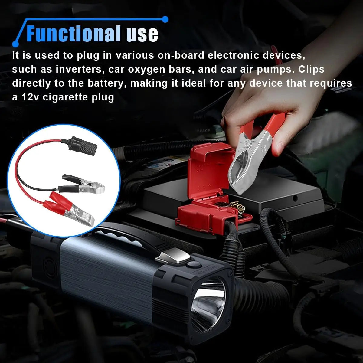 Cigarette Lighter Extension Cord, 12V Car Battery Clamp-on Extension Charge Cable, Cigarette Lighter Extension Cord Peaceful Pleasures Health and Wellness