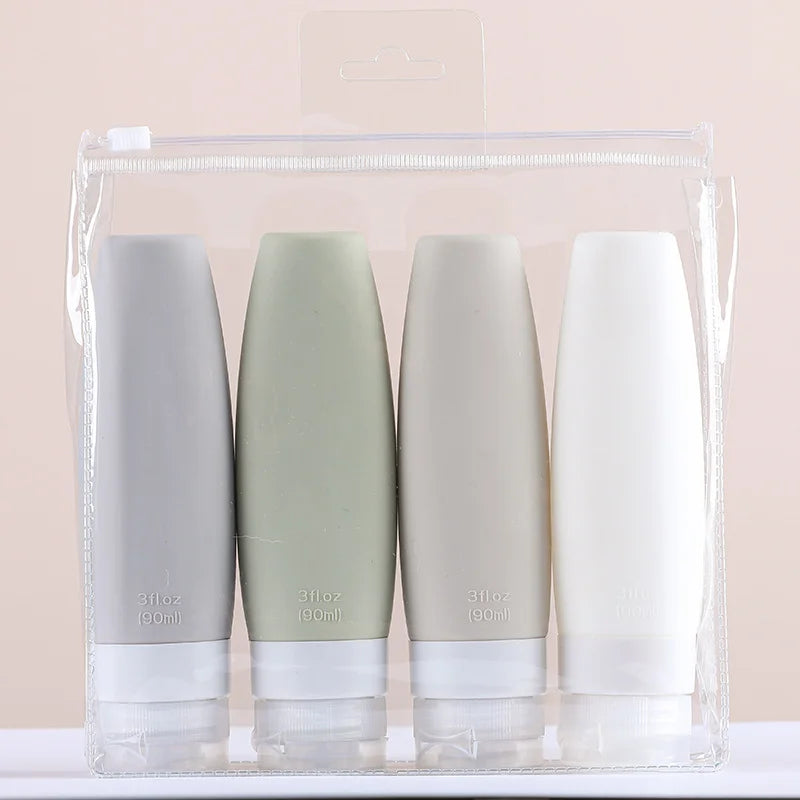 Travel Bottles for Toiletries 4 Pack Travel Size Toiletries Containers Silicone Squeeze Bottles Toiletry for Shampoo Condition Peaceful Pleasures Health and Wellness 90ml