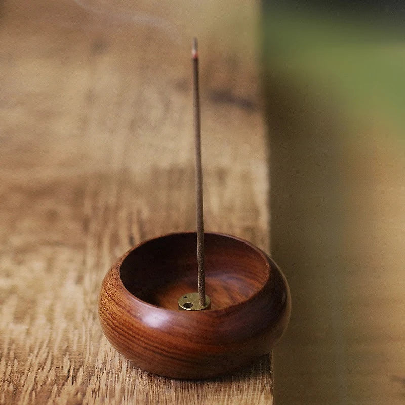 Solid Wood Incense Holder & Ash Catcher Bowl – 4-Hole Incense Burner for Meditation, Yoga, Living Room & Tea House