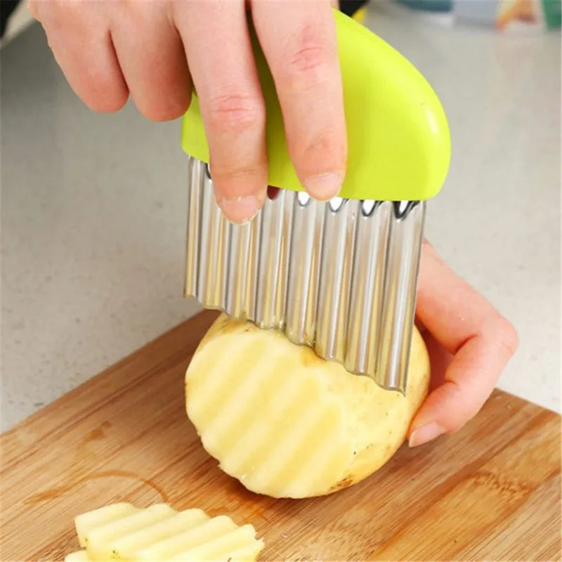 Potato Cutter Chip French Fry Maker Stainless Steel Wavy Knife French Fries Chopper Knife Chopper French Fry Kitchen Tools Peaceful Pleasures Health and Wellness