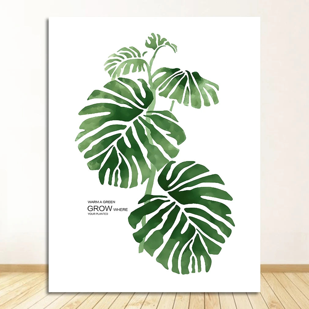 Tropical Green Leaves Watercolor Canvas Wall Art Print Canvas Wall Art Print Peaceful Pleasures Health and Wellness 1483-08 40x50cm Unframed