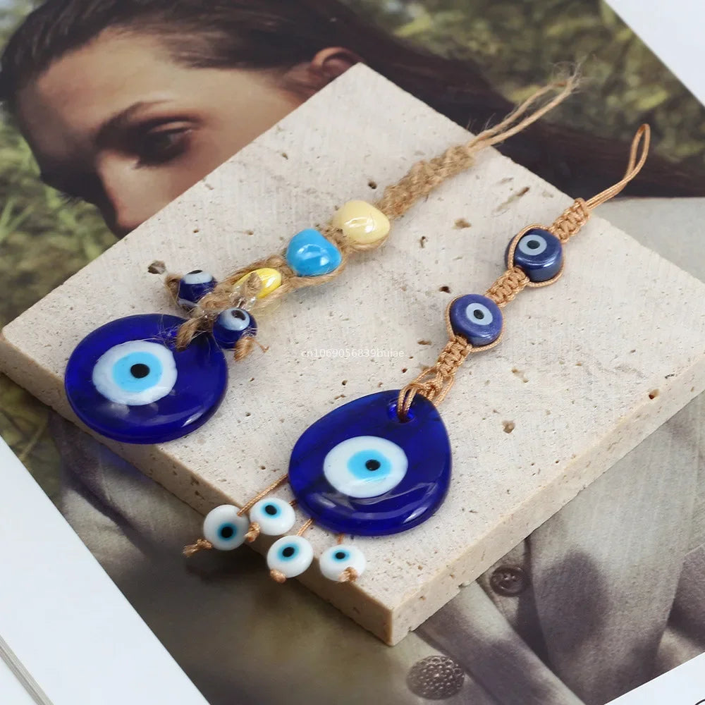 Evil Eye Charm Protection Tassel Crystals Feng Shui Car Room Decor Turkish Blue Eye Retro Glass Pendant Home Decor Gifts nordic Peaceful Pleasures Health and Wellness