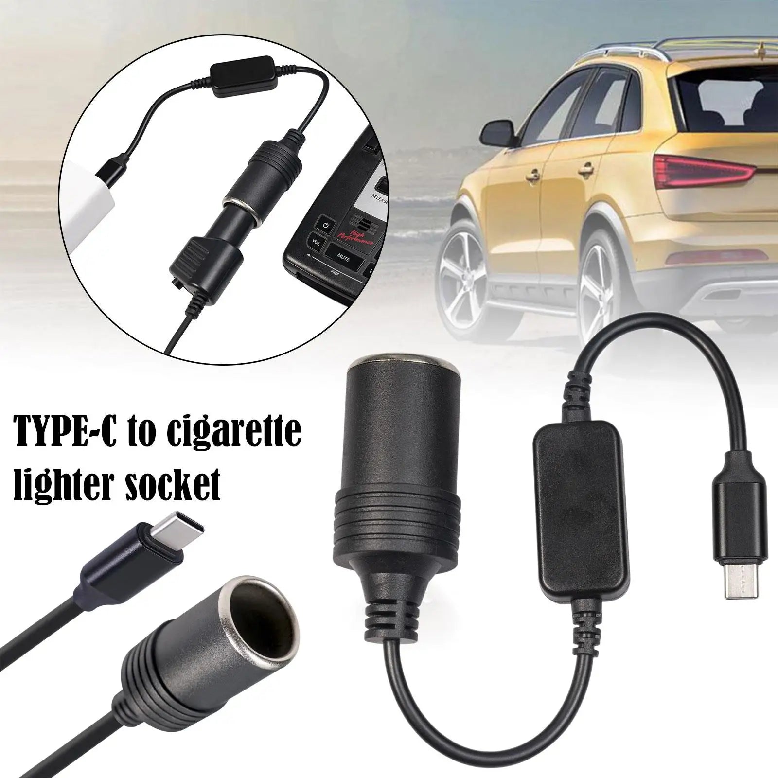 Type C Male To 12V Car Cigarette Lighter Socket Female Converter Cable12V USB-C Port Power Converter Peaceful Pleasures Health and Wellness