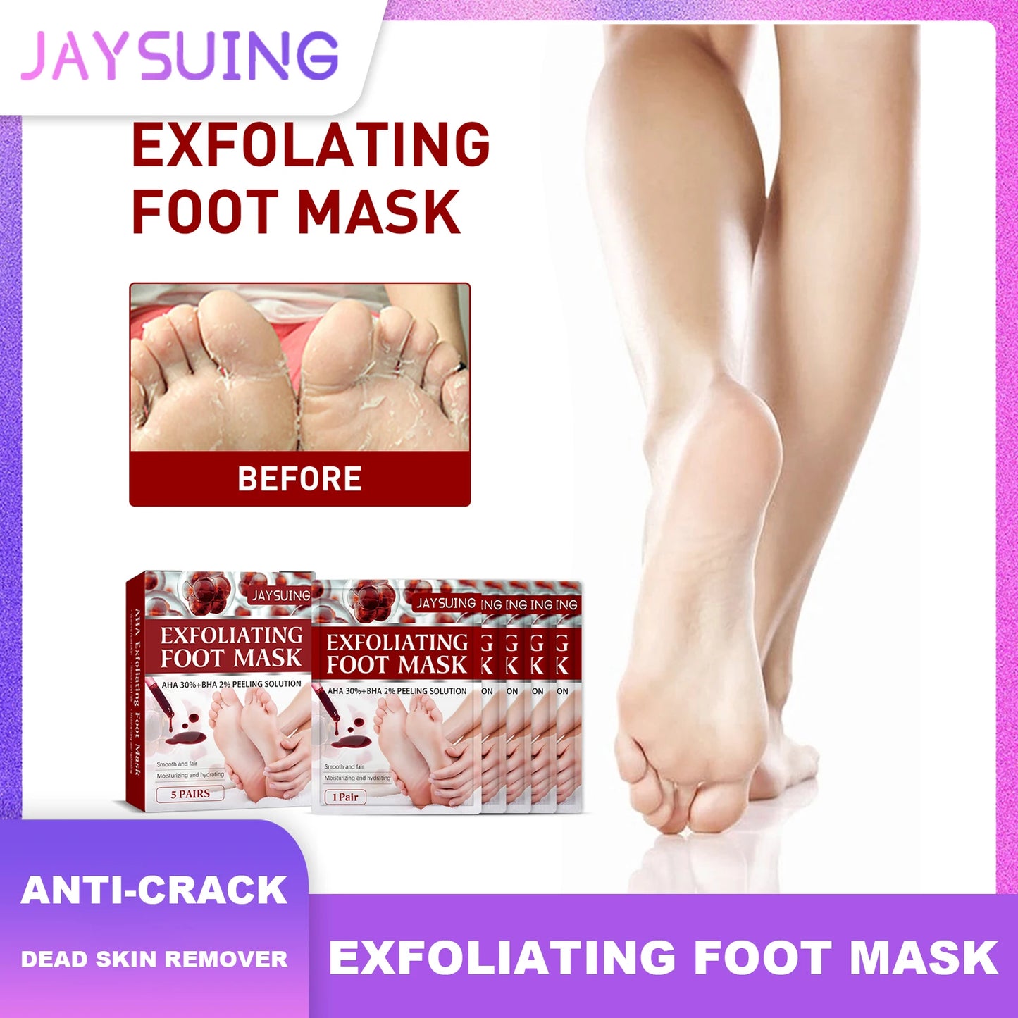Jaysuing Exfoliating Foot Mask Moisturizing Pedicure Anti Crack Heel Foot Dead Skin Remover for Men Women Foot Care Beauty Peaceful Pleasures Health and Wellness