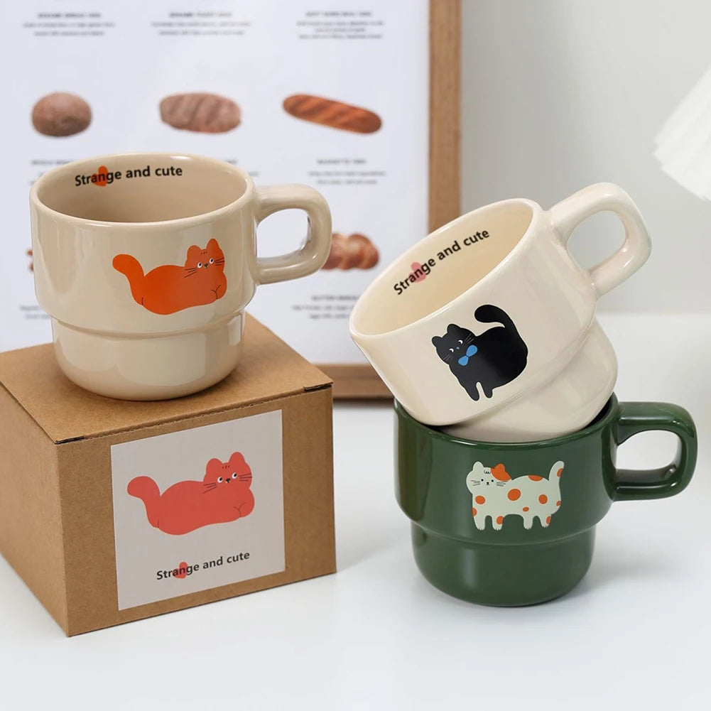 High-end Japanese Stacking Water Cup Coffee Mug Cute Milk Ceramic Cup Lovers Friend Cartoon Water Drinking Glass(Without spoon) Peaceful Pleasures Health and Wellness