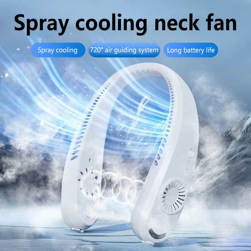 Fast Cooling Neck Fan with Spray Portable Quiet USB Rechargeable Long Battery Life Strong Wind for Students Travel Home Office Peaceful Pleasures Health and Wellness