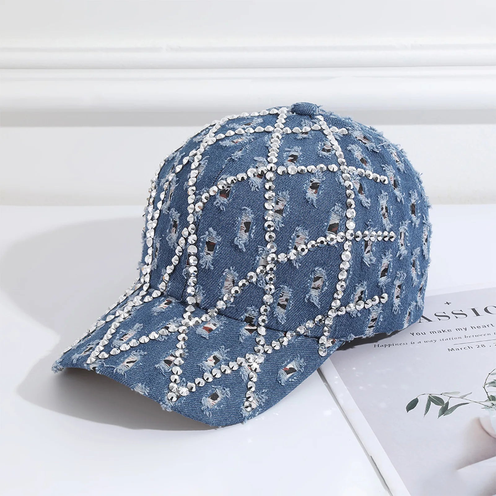 Summer Baseball Sports Cap Shiny Rhinestone Decor Baseball Sports Hats for Mountaineering Traveling Peaceful Pleasures Health and Wellness
