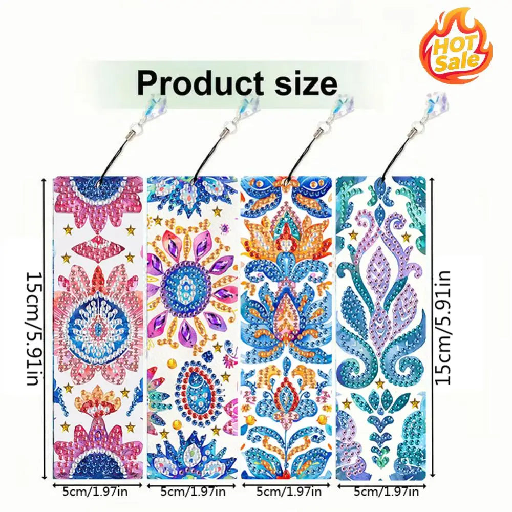 4-Pack DIY Diamond Painting Bookmarks with Pendants – Beginner Kit
