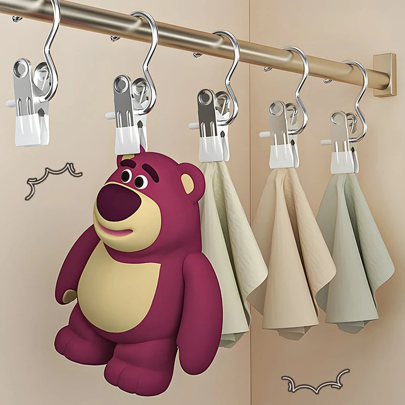 10pcs Multifunctional Stainless Steel Pants Clip with Double Adhesive Hooks for Home Storage And Clothes Drying Peaceful Pleasures Health and Wellness