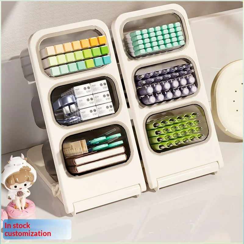 Stylish High Capacity Slant Plug-in Pen Holder Desktop Organizer Multi-layer Student Stationery Storage Box for Office School Peaceful Pleasures Health and Wellness