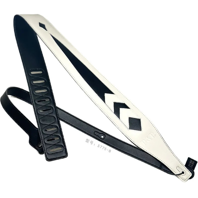 PP Guitar Strap Leather Shoulder Pads Lightning Cowhide Brown White