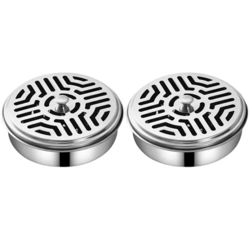 1/2pc Stainless Steel Mosquito Coils Holder round Tray with Cover Easy to Clean Anti-Mosquito Supplies for Outdoor Picnic Travel Peaceful Pleasures Health and Wellness 2pcs