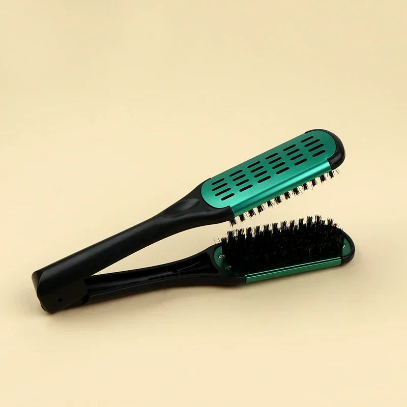 Pro Hairdressing Straightener Nylon Hair Straightening Double Brushes V Shape Comb Clamp Not Hurt Styling Tools DIY Home Peaceful Pleasures Health and Wellness Black Green