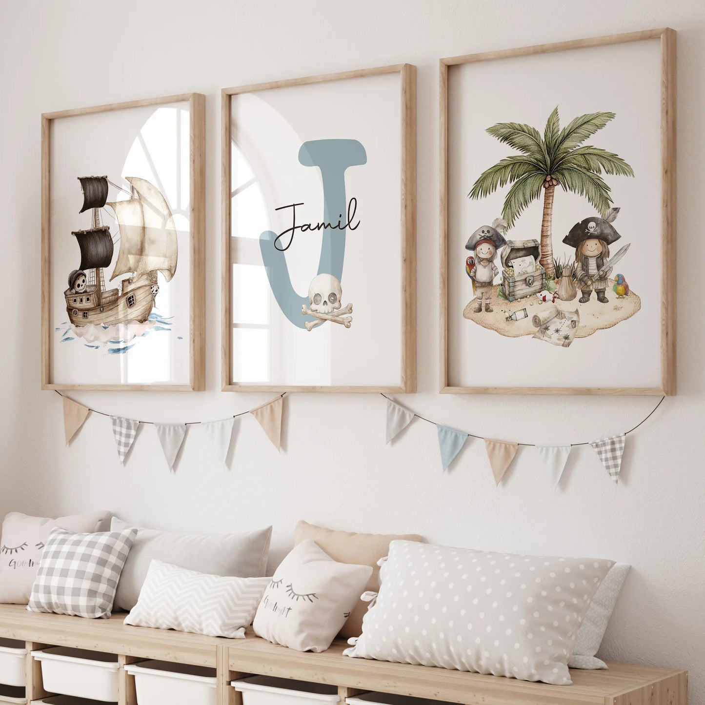 Personalized Animal Rainbow Name Canvas Wall Art – 3 Piece Set