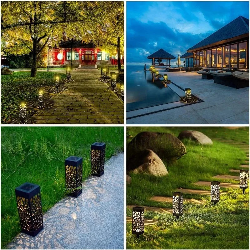 Solar Garden Pathway Lights – Waterproof LED Hollow Pattern (1–8 Pack)