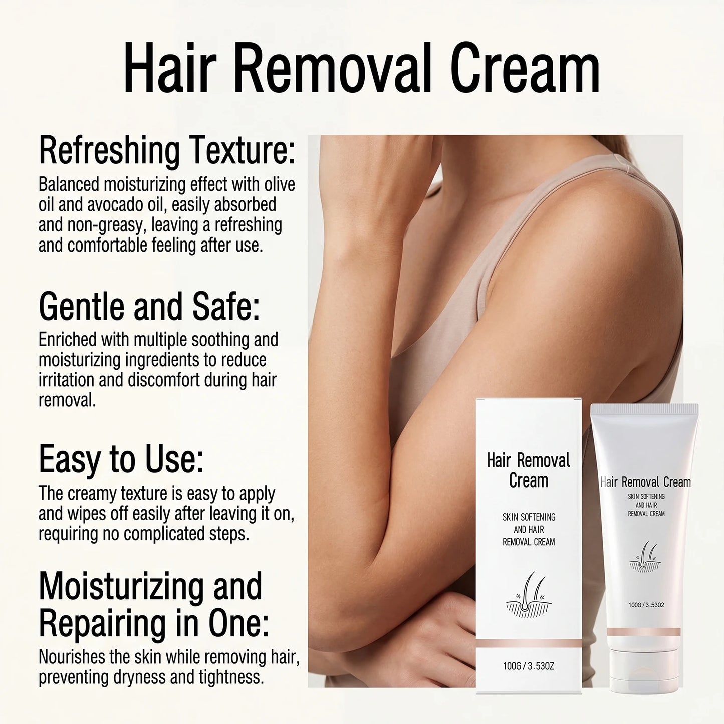 Painless Hair Removal Cream | Sensitive Skin Growth Inhibitor 100g