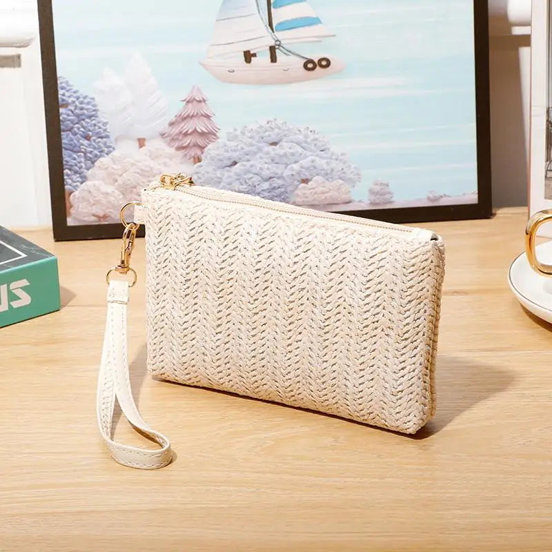 Straw Woven Wristlet Clutch | Women's Beach Wallet & Card Holder