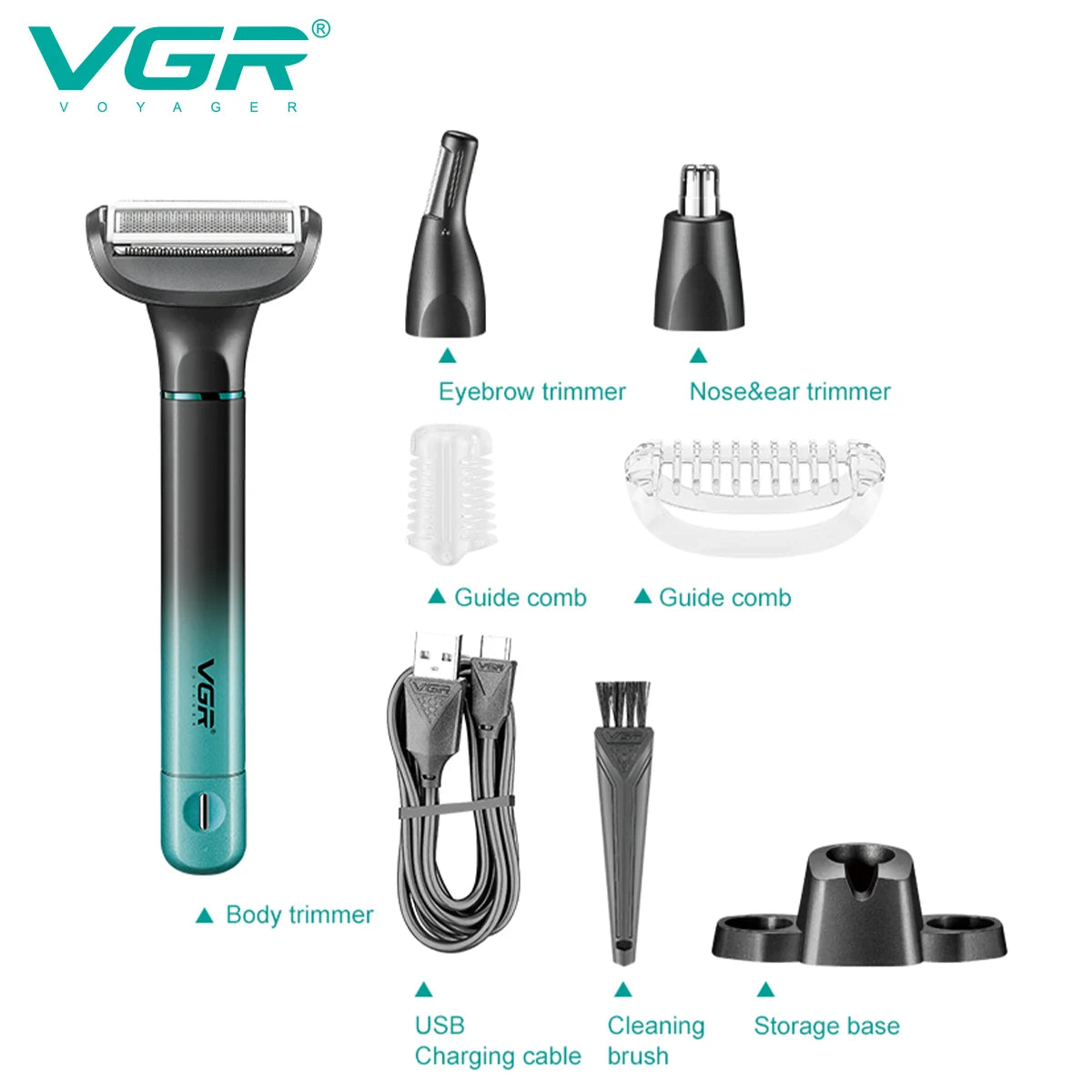 VGR 625 3in-1 Men's Personal Hair Trimming Set Rechargeable Professional Foil Shaver Portable Nose Hair Ear Hair Eyebrow Trimmer Peaceful Pleasures Health and Wellness