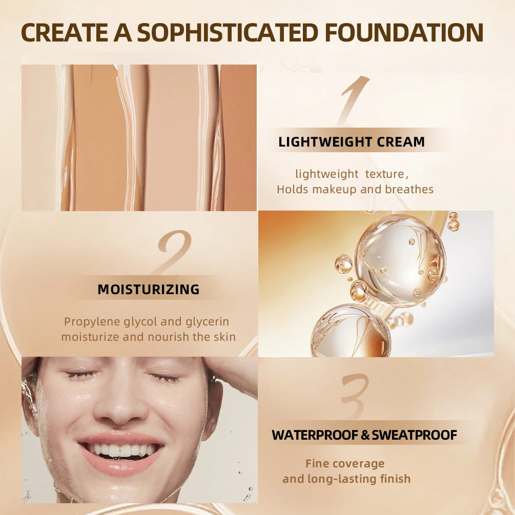 QIBEST Liquid Foundation Long-Lasting Waterproof Face Base Cream High Coverage Contour Concealer Moisturizing Makeup For Face Peaceful Pleasures Health and Wellness