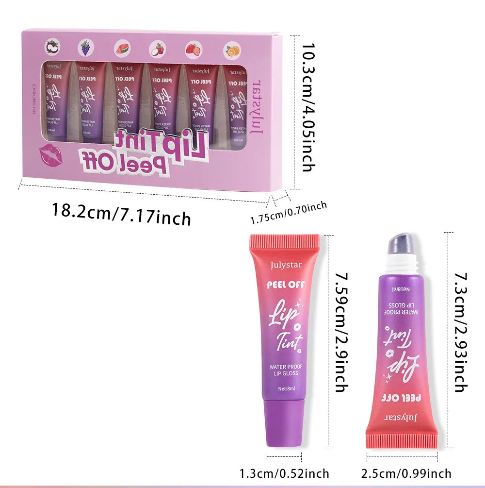 Julystar Stay Base Color Lip Tear-Off Lipstick Long Lasting Waterproof Matte Fruity Tear-Off Lip Glaze Set Peaceful Pleasures Health and Wellness