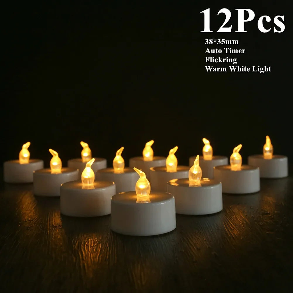 LED Tea Lights Candles Realistic Flickering Battery Operated Tealights Long Lasting Electric Candles for Christmas Wedding Decor Peaceful Pleasures Health and Wellness 12Pc Auto Timer 1